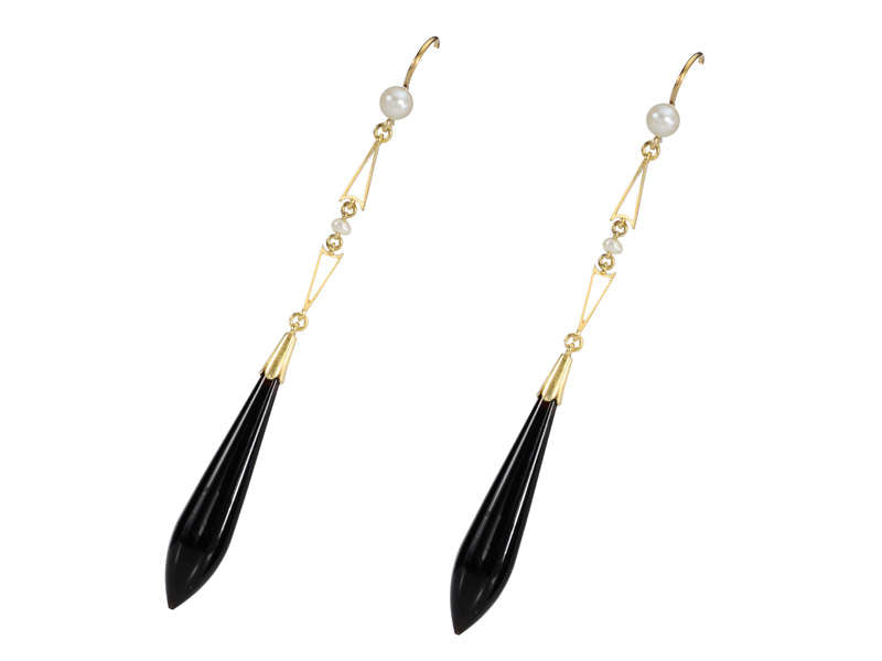 Flapper Finery - Onyx Pearl Dangle Earrings