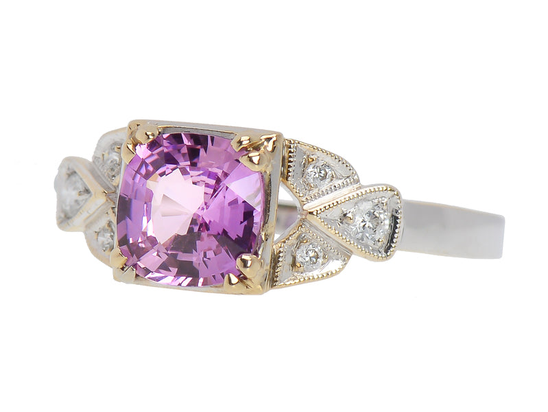 Natural Purple Pink Sapphire Diamond Ring