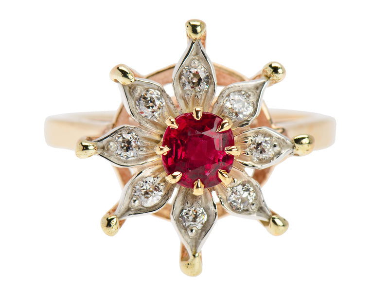 Vintage Red Ruby Diamond Star Ring