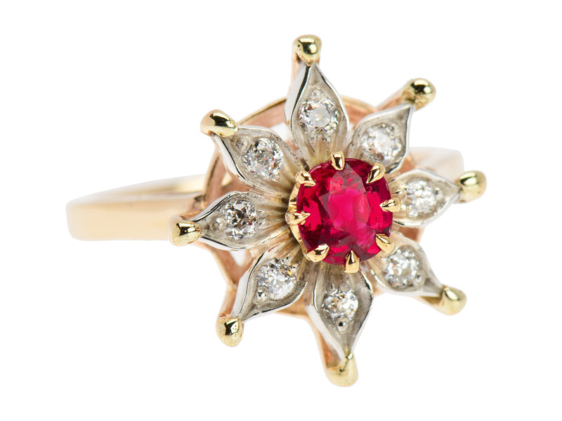 Vintage Red Ruby Diamond Star Ring