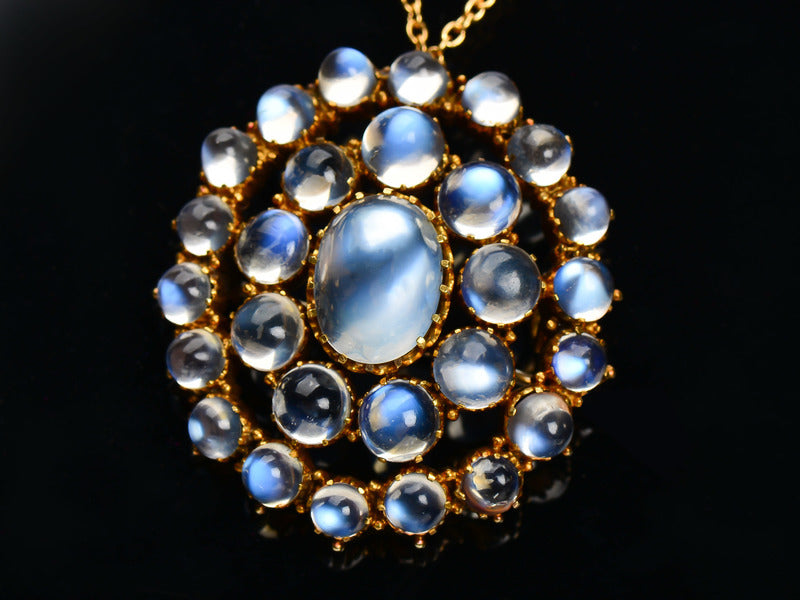 Blue Aura Antique Moonstone Pendant Brooch