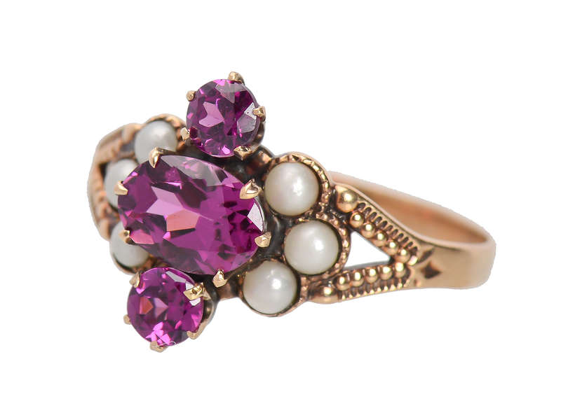 Raspberry Fields - Antique Garnet Pearl Ring