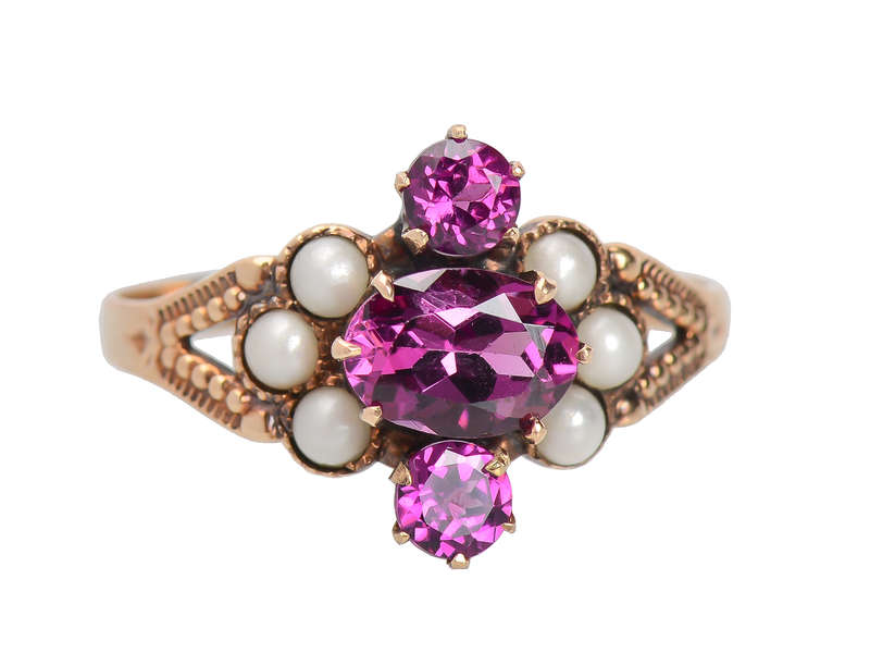 Raspberry Fields - Antique Garnet Pearl Ring