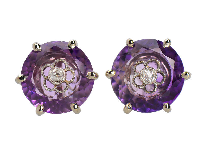 Vintage Amethyst Diamond Stud Earrings