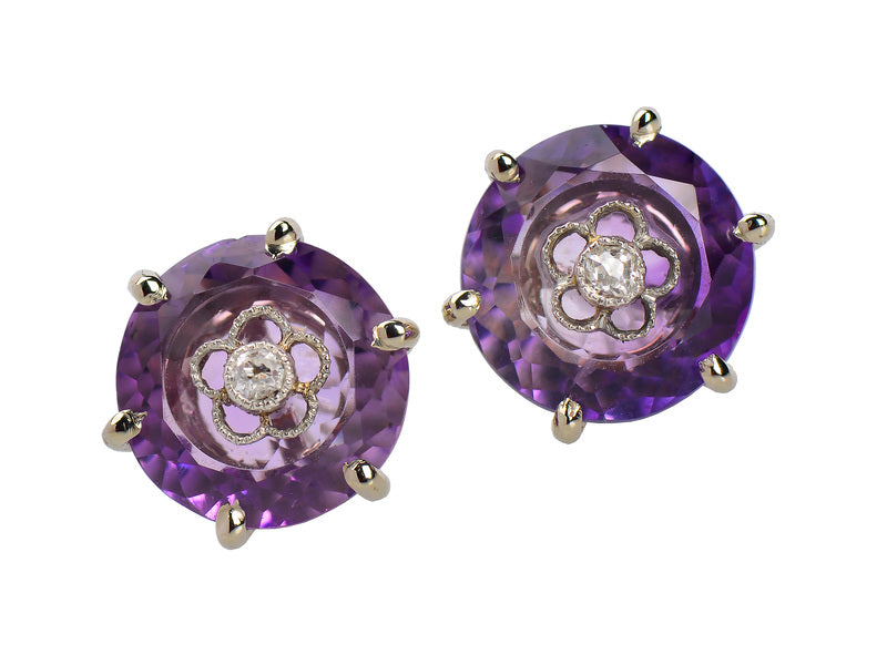 Vintage Amethyst Diamond Stud Earrings