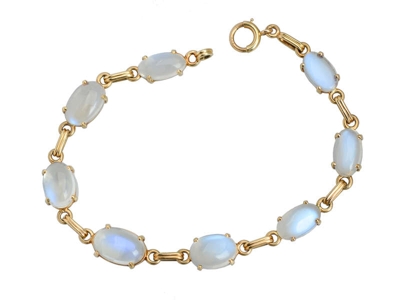 Vintage Blue Moonstone Link Bracelet in Gold