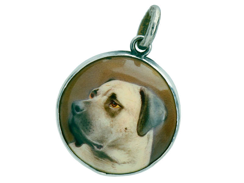 Hand Painted Enamel Mastiff Dog Portrait Pendant