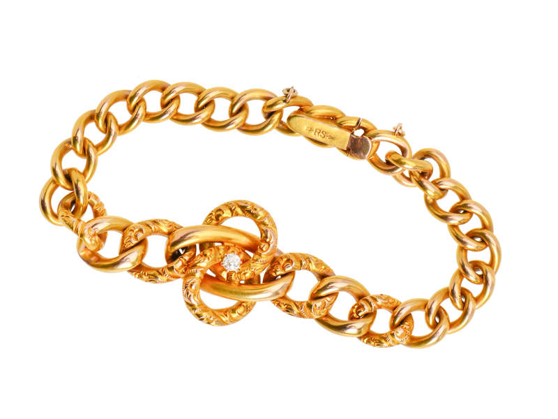 Gold Art Nouveau Diamond Love Knot Bracelet