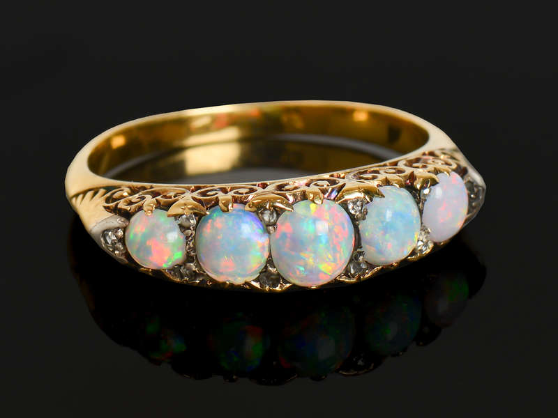 Australian Opal Five Stone Diamond Ring