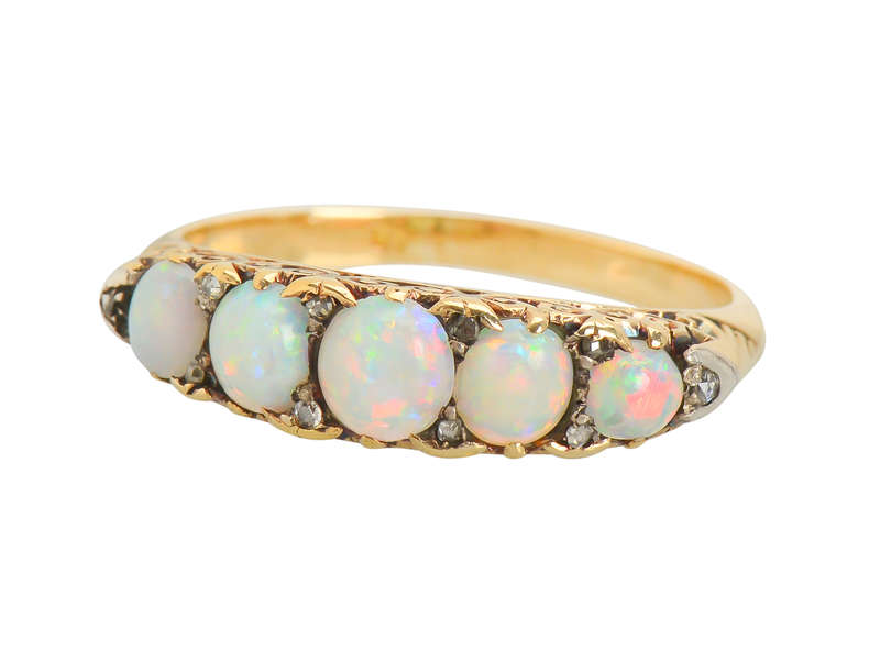 Australian Opal Five Stone Diamond Ring