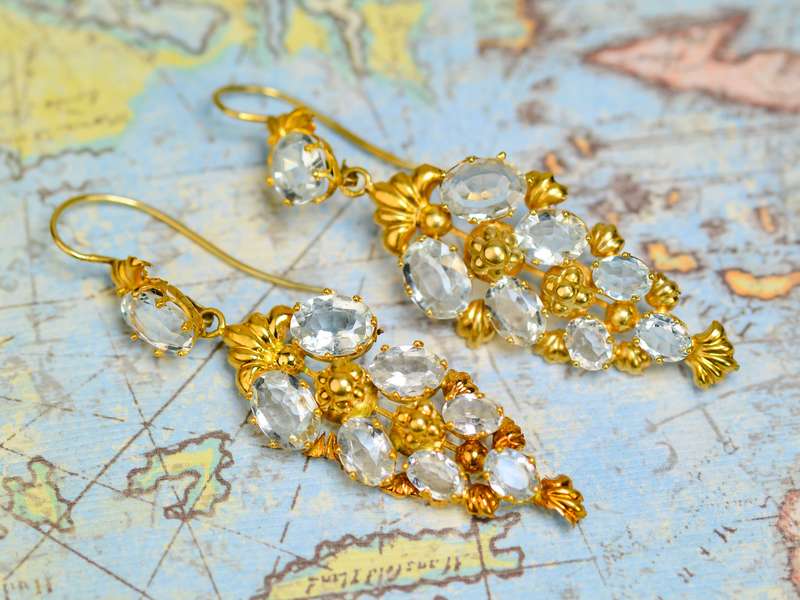 Antique French Aquamarine Gold Day Night Earrings