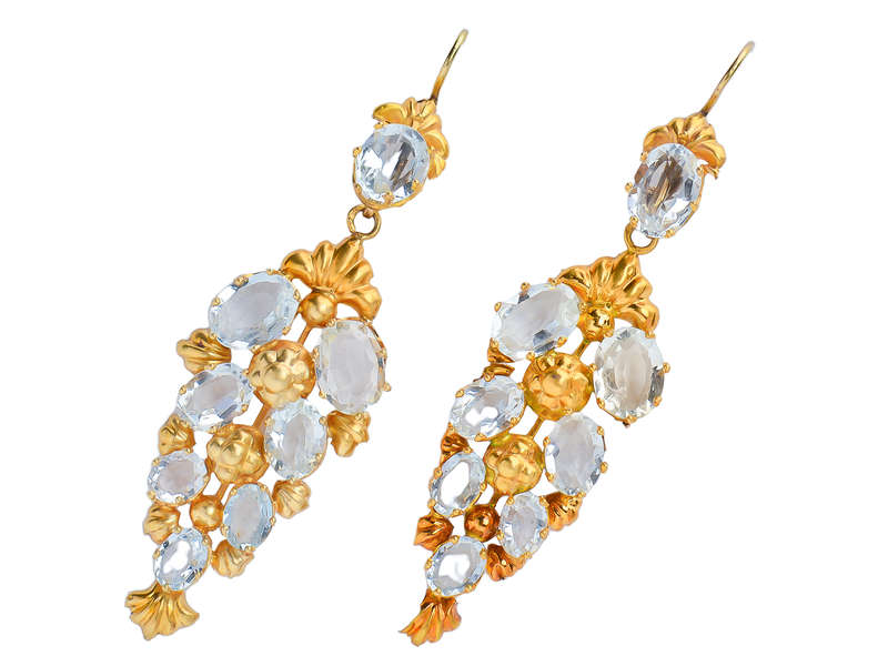 Antique French Aquamarine Gold Day Night Earrings