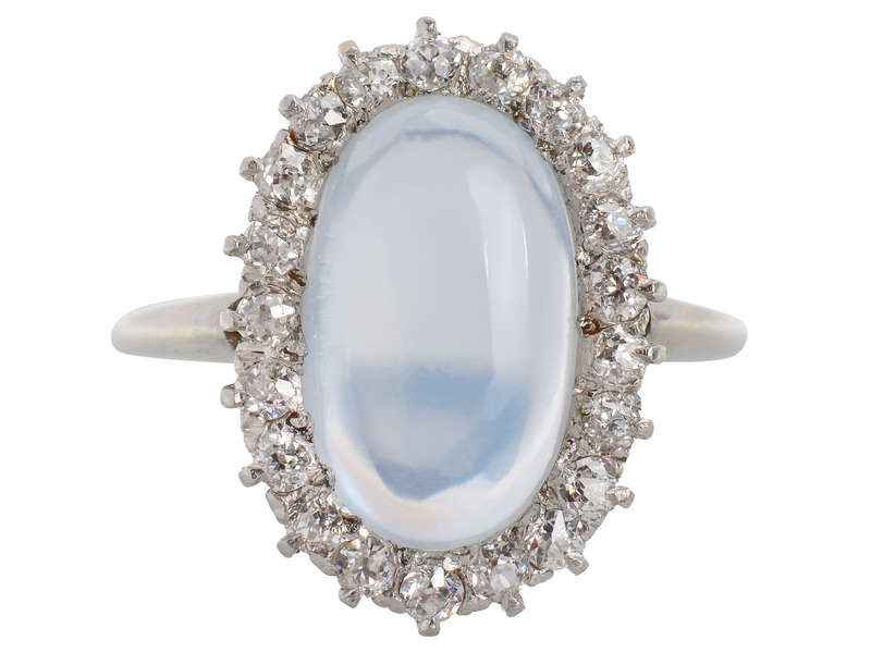 Blue Flash Moonstone Diamond Ring