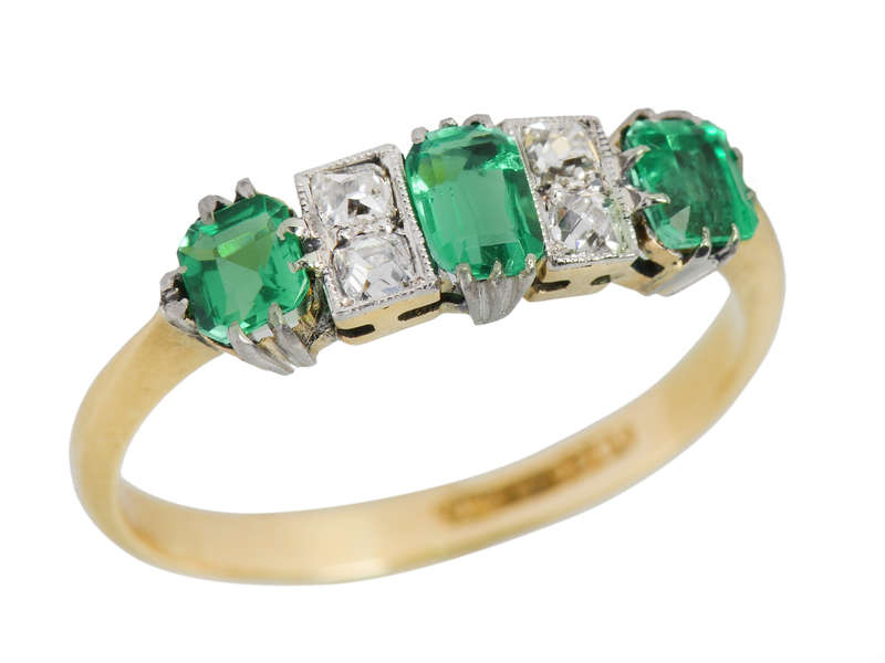 Antique Three Emerald Diamond Eternity Band