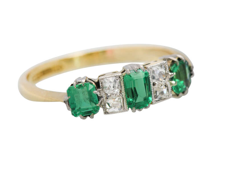 Antique Three Emerald Diamond Eternity Band