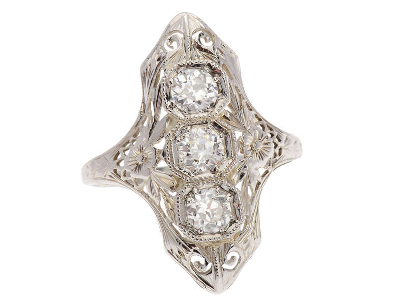 Daring Trio - Art Deco Diamond Filigree Trilogy Ring