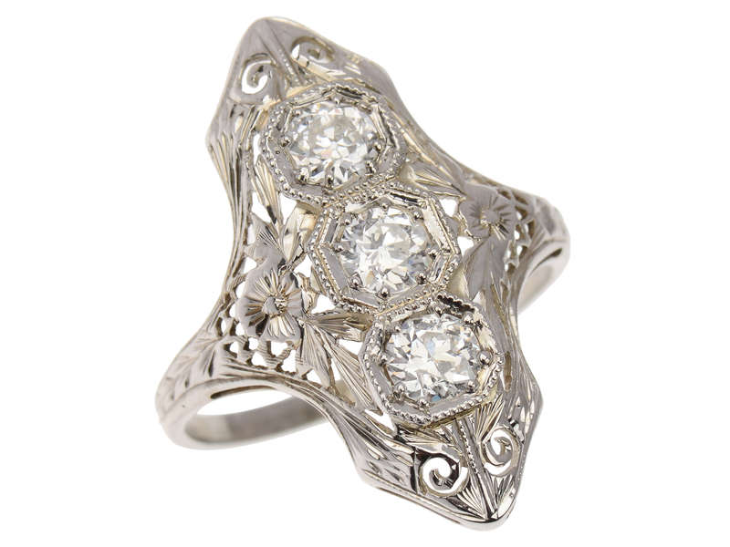 Daring Trio - Art Deco Diamond Filigree Trilogy Ring