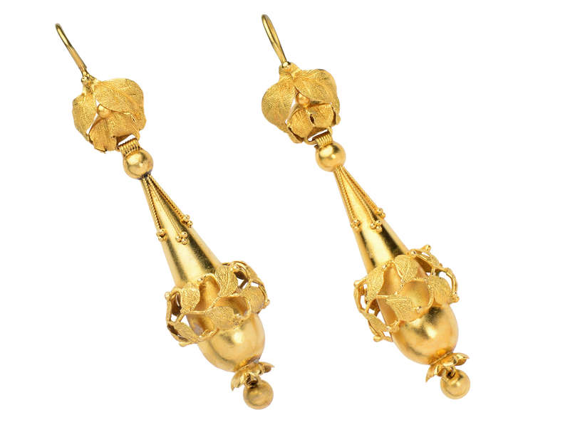 Georgian Gold Dangle Torpedo Shaped Earrings