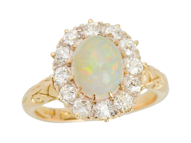 Light Show - Antique Opal Diamond Halo Ring