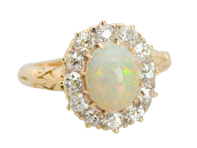 Light Show - Antique Opal Diamond Halo Ring