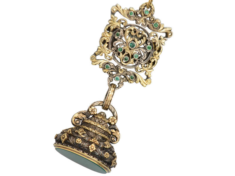 Lavish Emerald, Gold & Silver Georgian Seal Fob