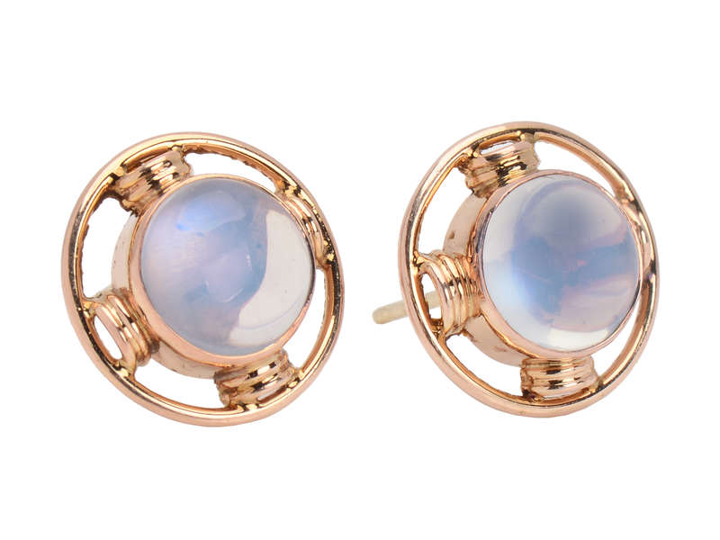 Blue Moonstone Gold Vintage Earrings