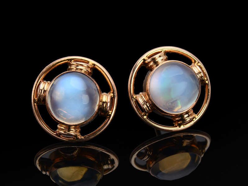 Blue Moonstone Gold Vintage Earrings