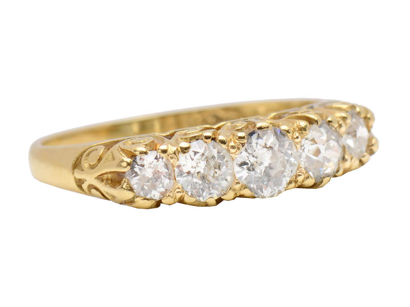 Carved Gold - Five Diamond Antique Ring