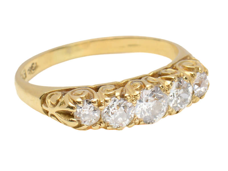 Carved Gold - Five Diamond Antique Ring