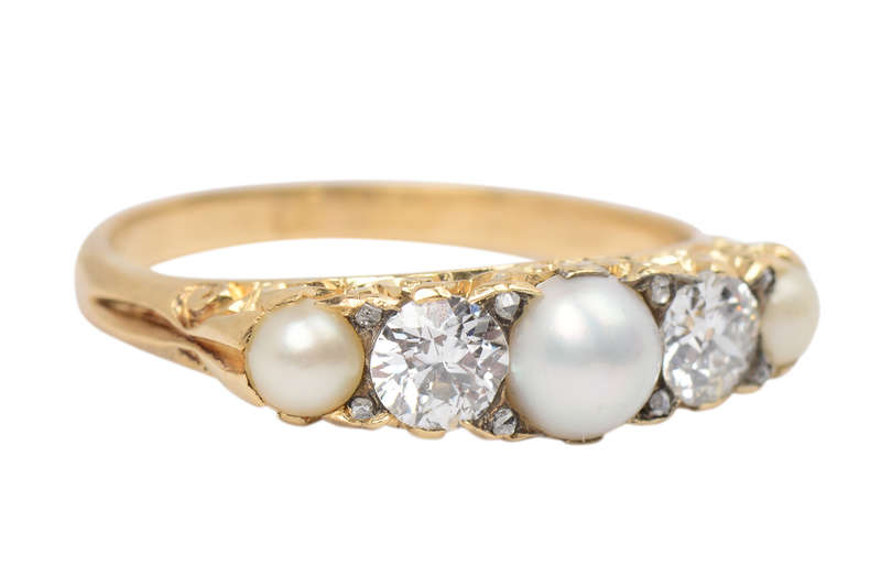 Natural Saltwater Pearl Diamond Ring