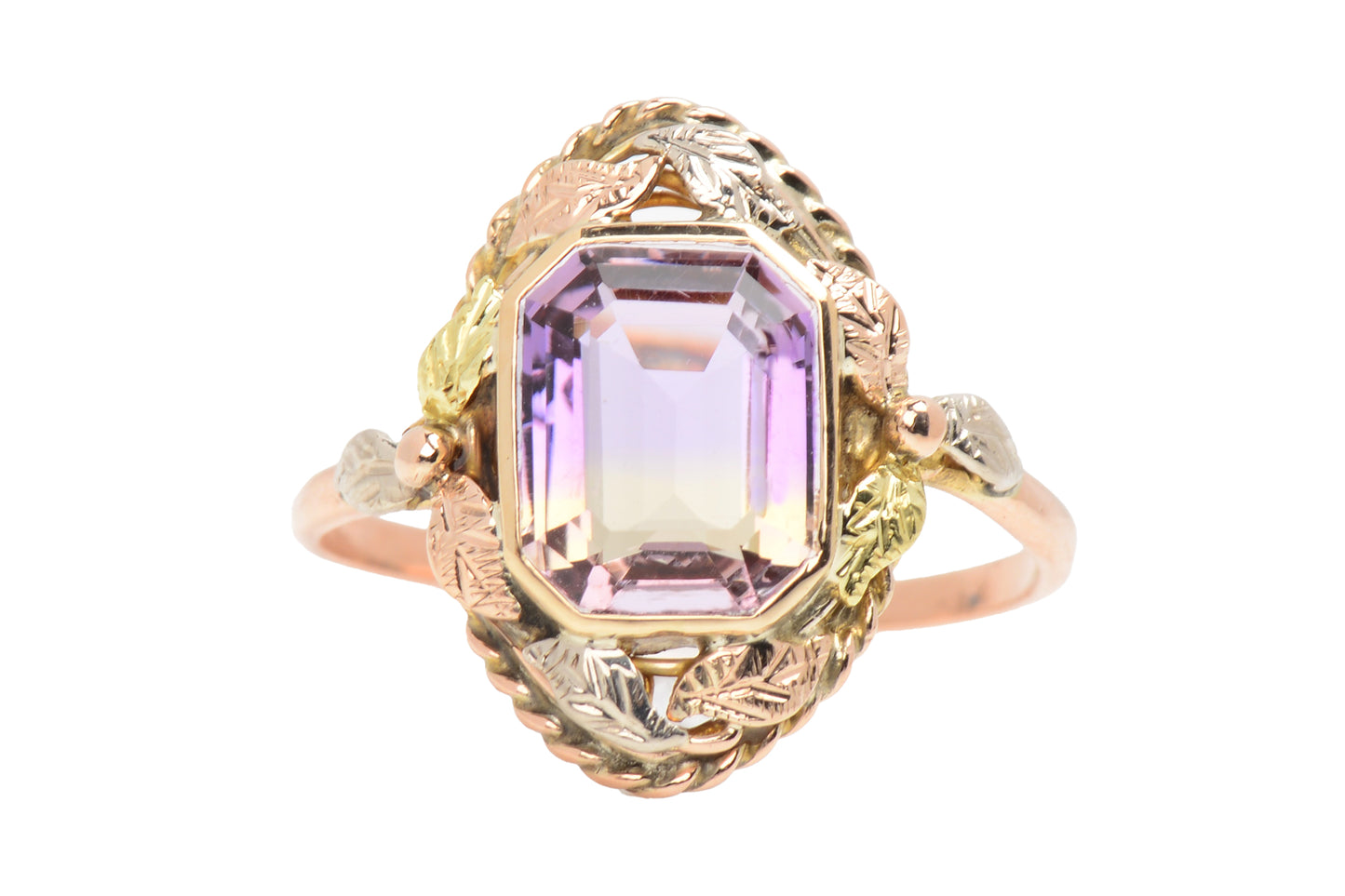 Naturalism - Ametrine Leaf Motif Gold Ring