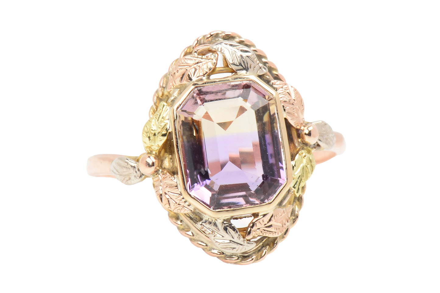 Naturalism - Ametrine Leaf Motif Gold Ring