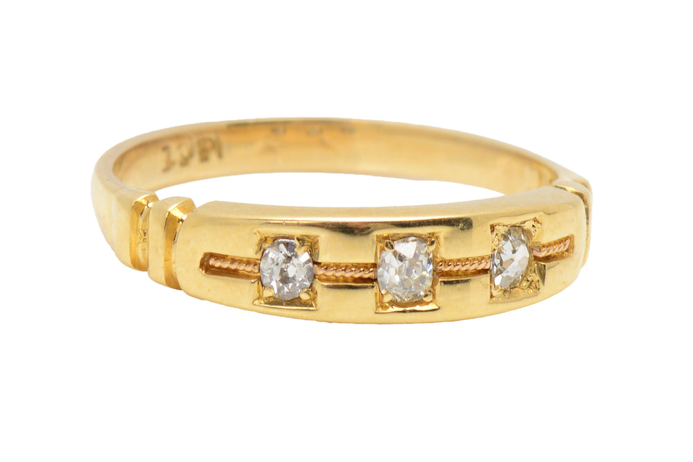 Antique Three Diamond 18k Gold Edwardian Ring