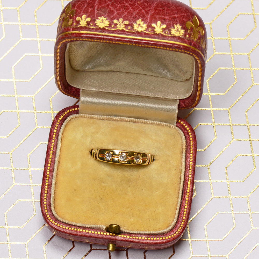 
                      
                        Antique Three Diamond 18k Gold Edwardian Ring
                      
                    