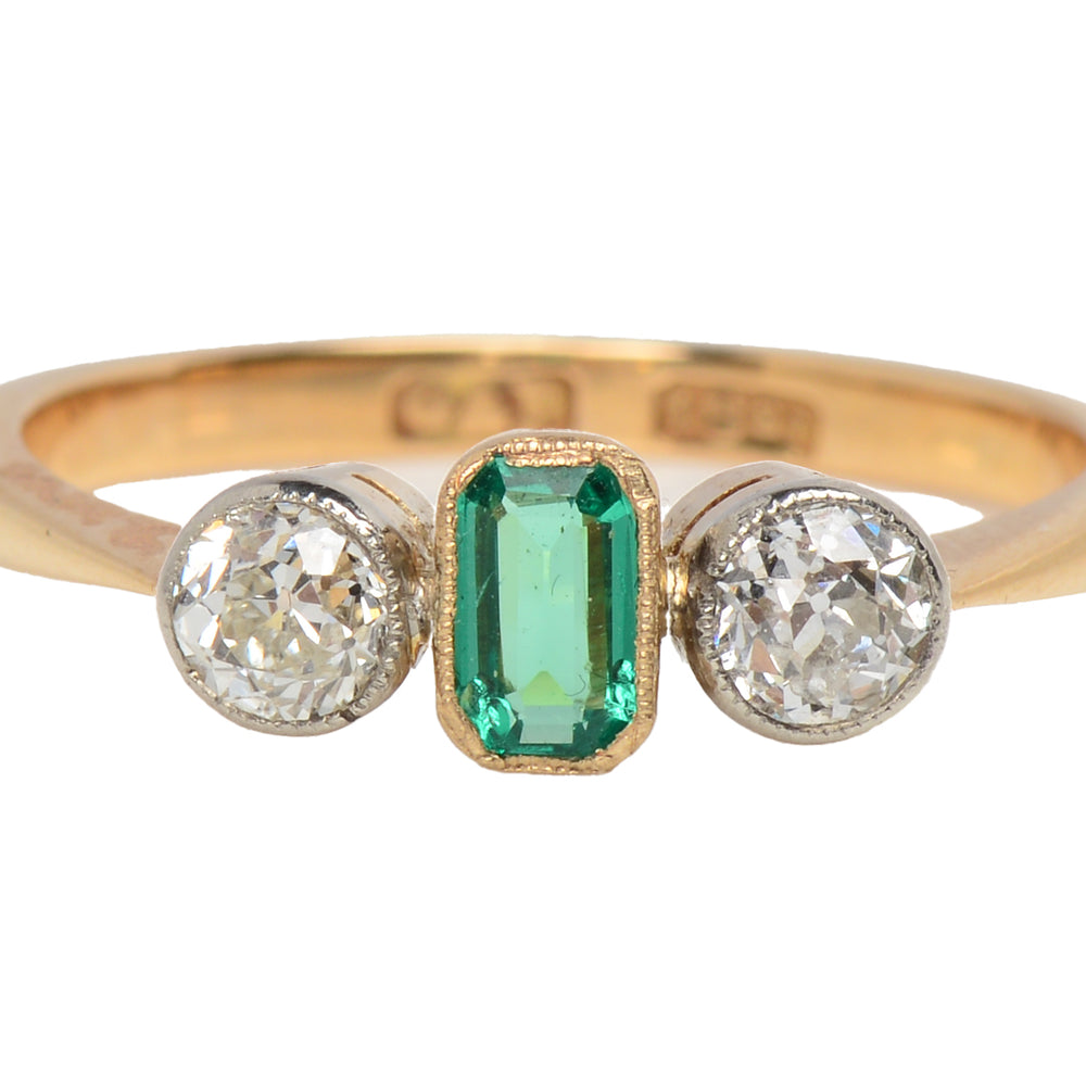 
                      
                        Art Deco Bezel Set Emerald Diamond Engagement Ring
                      
                    