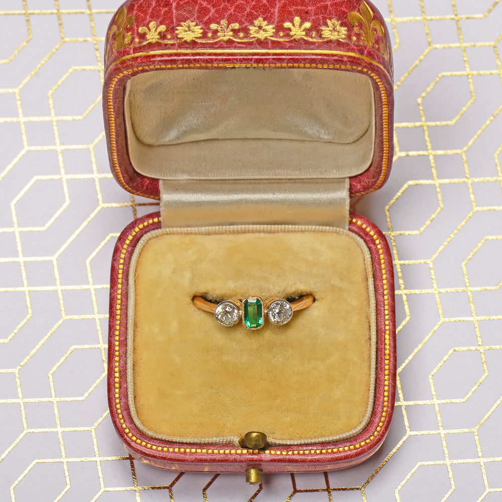 
                      
                        Art Deco Bezel Set Emerald Diamond Engagement Ring
                      
                    