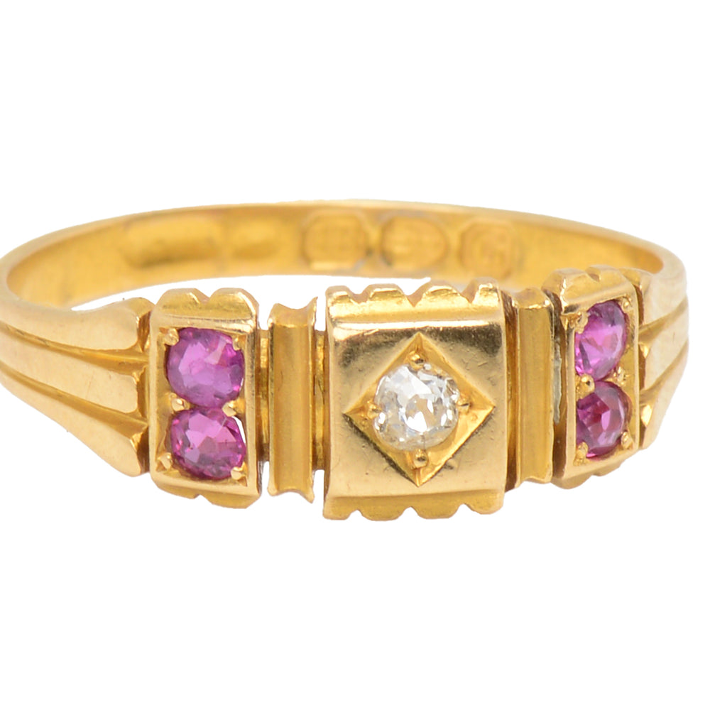 From 1890 - English Gold Ruby Diamond Ring