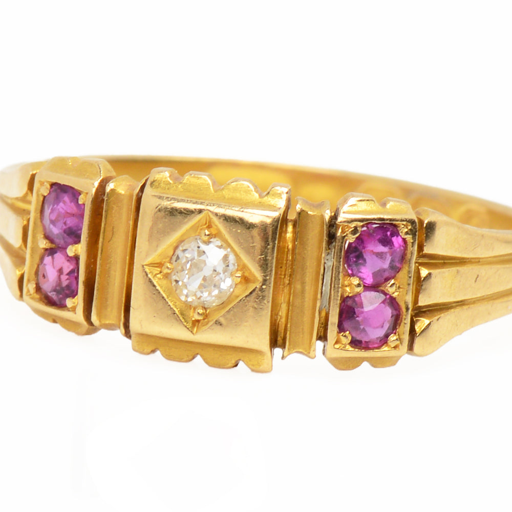 From 1890 - English Gold Ruby Diamond Ring