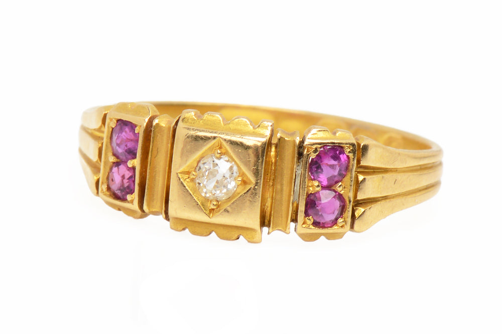 From 1890 - English Gold Ruby Diamond Ring