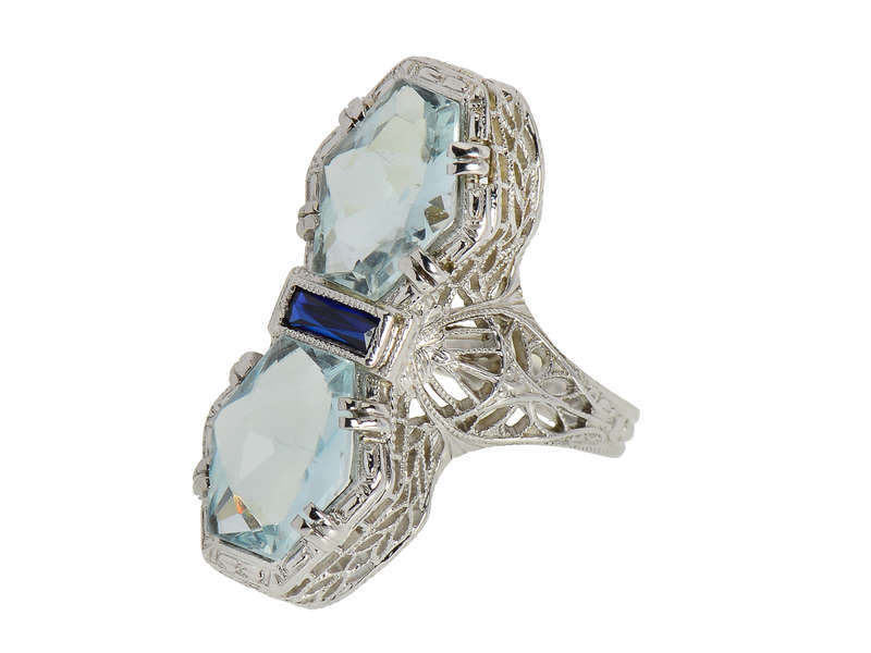 SkyFall - Art Deco Aquamarine Filigree Ring