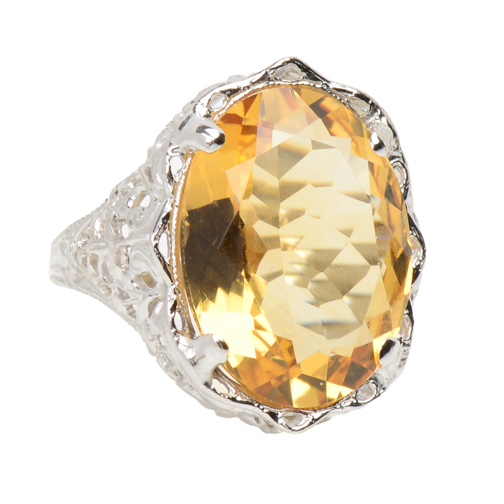 Daylight Citrine & White Gold Filigree Ring