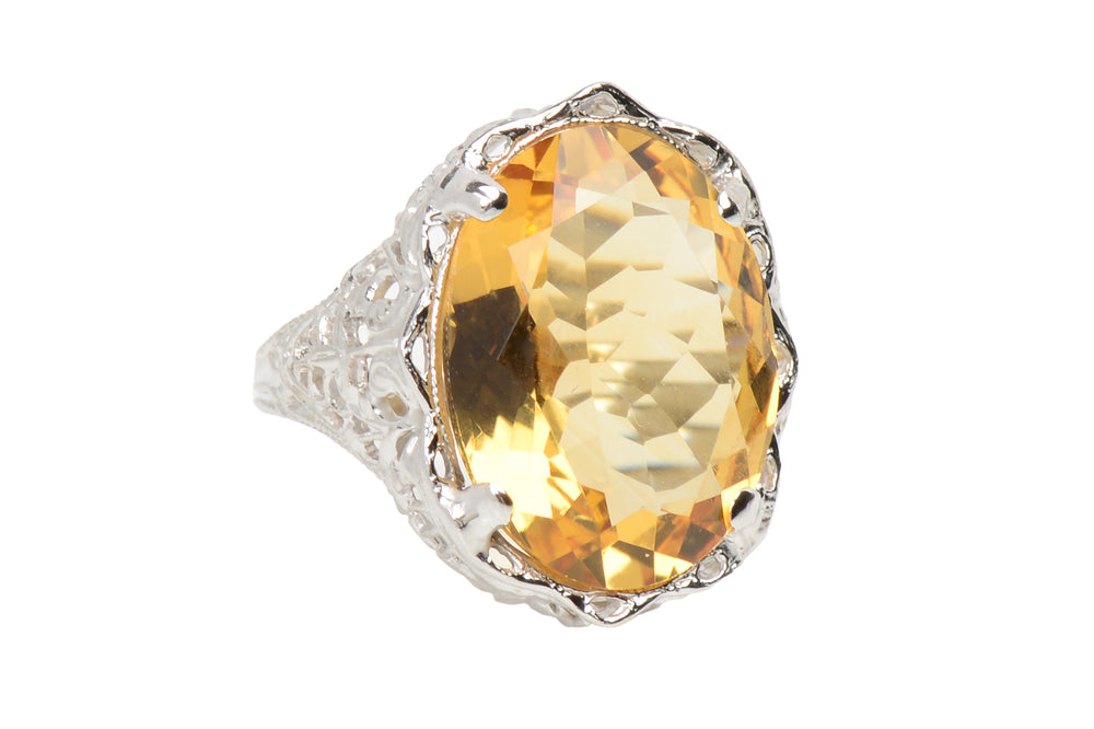 Daylight Citrine & White Gold Filigree Ring