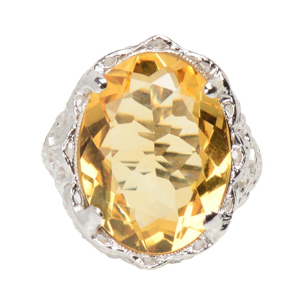 Daylight Citrine & White Gold Filigree Ring