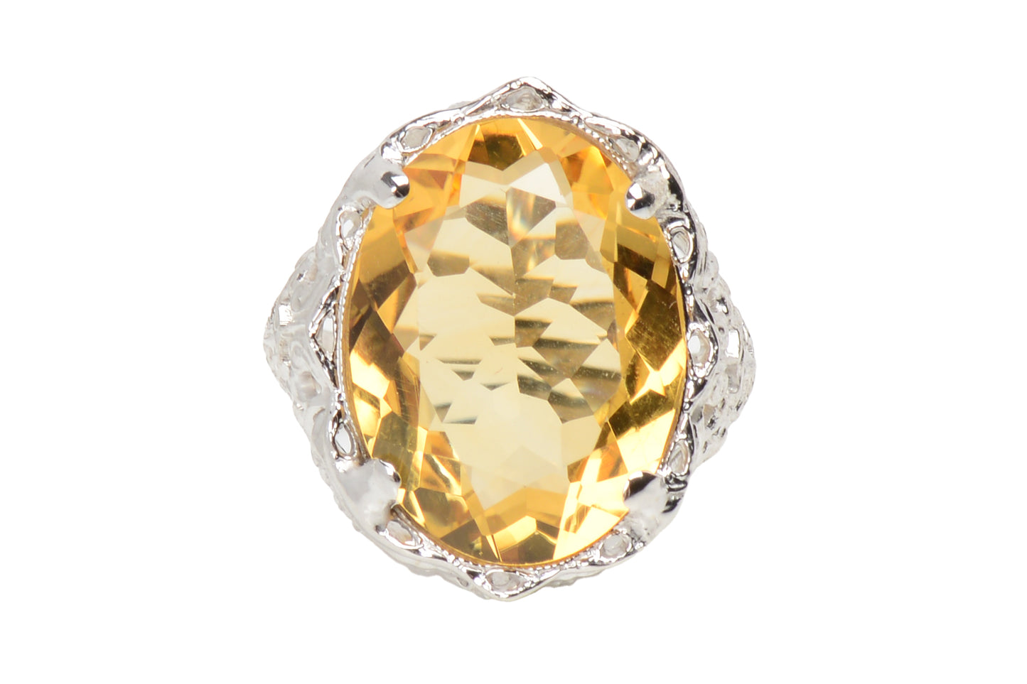 Daylight Citrine & White Gold Filigree Ring