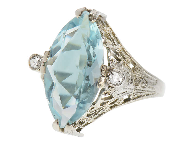 Feminine Marquise Aquamarine Diamond Ring