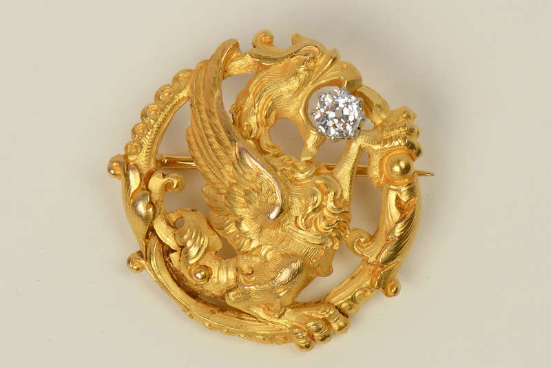 Art Nouveau 18k Diamond Dragon Brooch