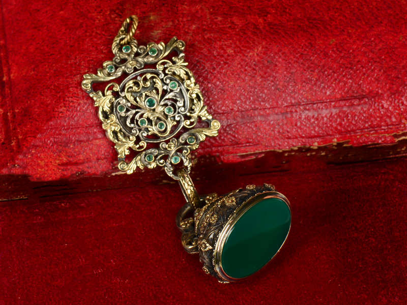 
                      
                        Lavish Emerald, Gold & Silver Georgian Seal Fob
                      
                    