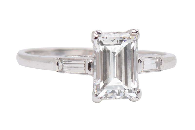 
                      
                        "E" Color Emerald Cut Diamond Wedding Set of 1959
                      
                    