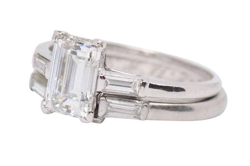 
                      
                        "E" Color Emerald Cut Diamond Wedding Set of 1959
                      
                    