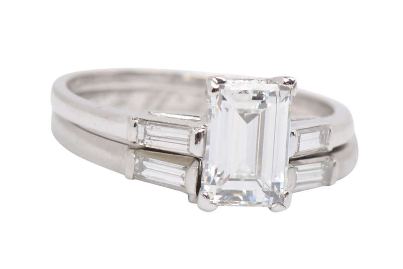 
                      
                        "E" Color Emerald Cut Diamond Wedding Set of 1959
                      
                    